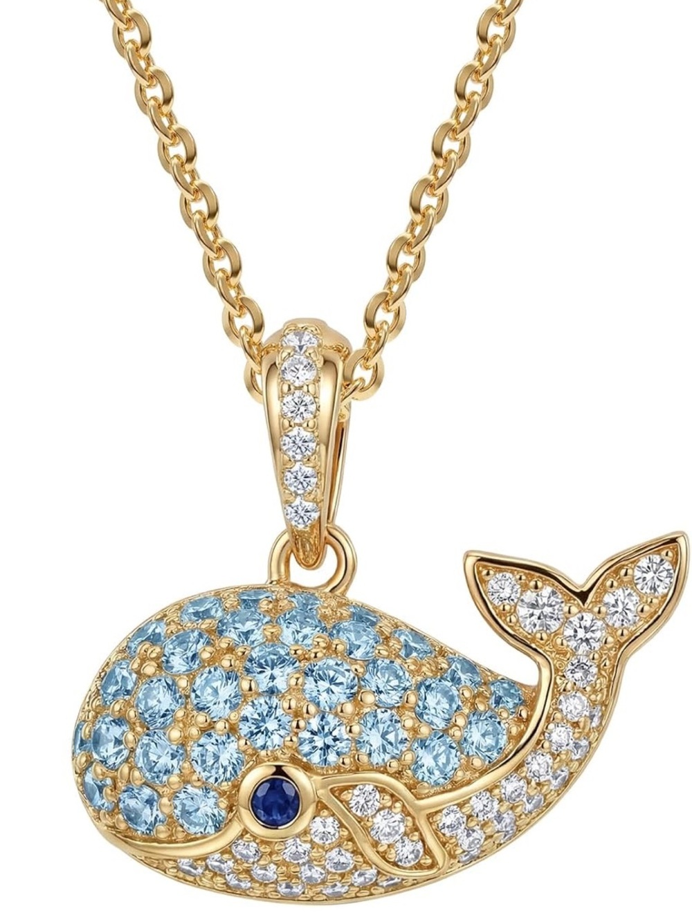 Anthropologie Gold-Tone Whale Pendant with Light Blue and Sapphire Accents